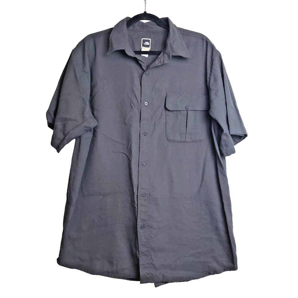 The North Face Shirt Mens XL Short Sleeve Hiking Button Down Nylon Brown Outdoor